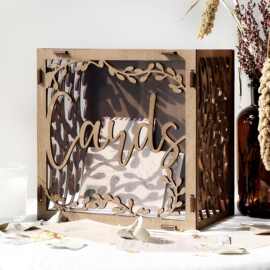 跨境木质工艺品摆件激光雕刻创意镂空木制婚礼贺卡签到留言箱批发