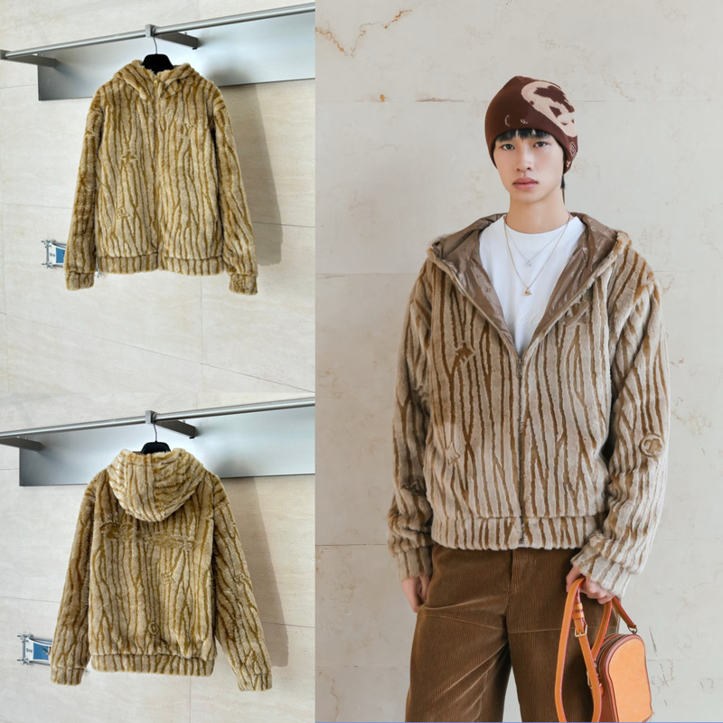 Correct Version 26Ss New Lujia Ski Series Letter Stripesd Jacquard Fur Hooded Jacket
