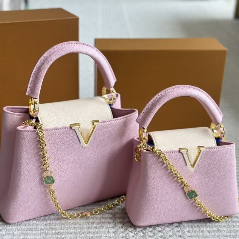 Foreign Trade New L Family Capucines Genuine Leather V-Shaped Bag Classy Fashion Satchel White Women's Shoulder Crossbody Bag