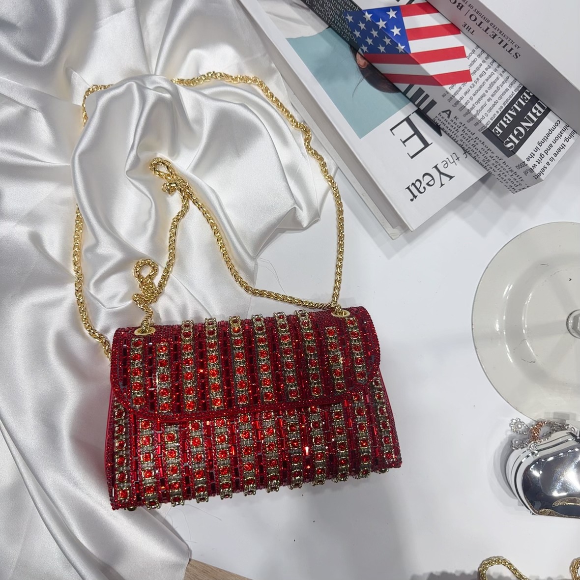 New foreign trade European and American retro underarm bag, casual and fashionable rhinestone small bag, niche single-shoulder bag, crossbody dinner bag undefined