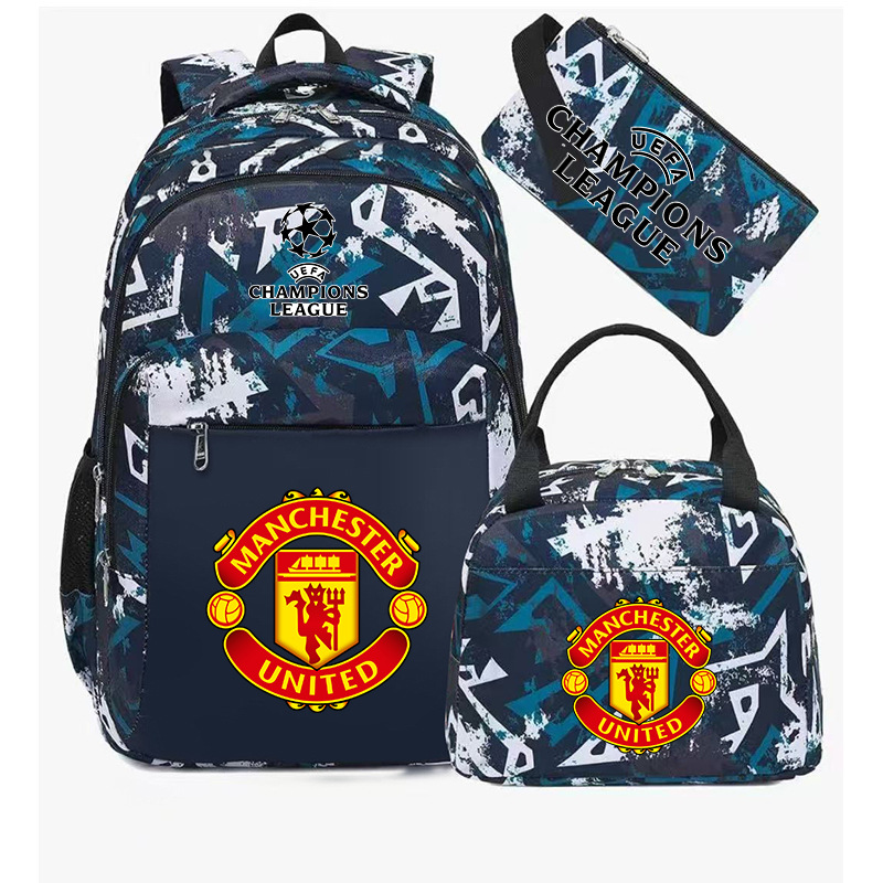 Aficionados al fútbol del Real Madrid Chelsea estudiantes de primaria alrededor de la mochila del Bayern mochila de tres piezas de gran capacidad