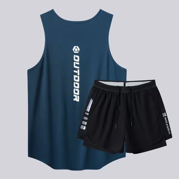 229 navy blue vest + black swimming trunks