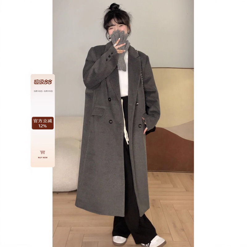 觅定灰色毛呢大衣正肩外套女冬季高级感长款西装呢子黑色小个子|undefined