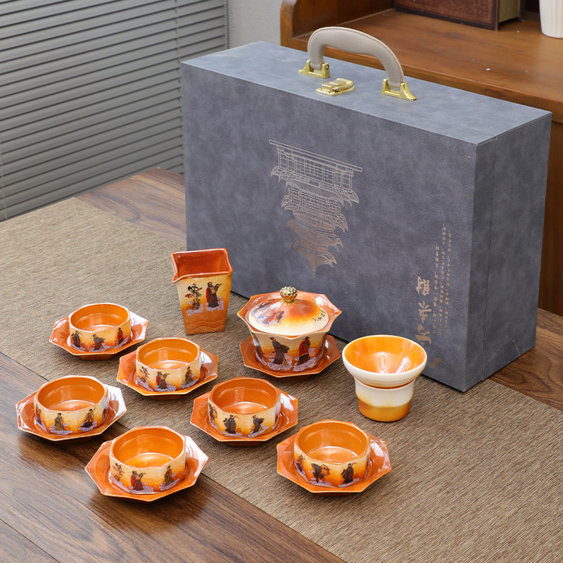Eight Directions Treasure Pagoda Style Tea Set, Chinese Home Creative Gaiwan Tea Cups, Office Reception High-End Gift Box