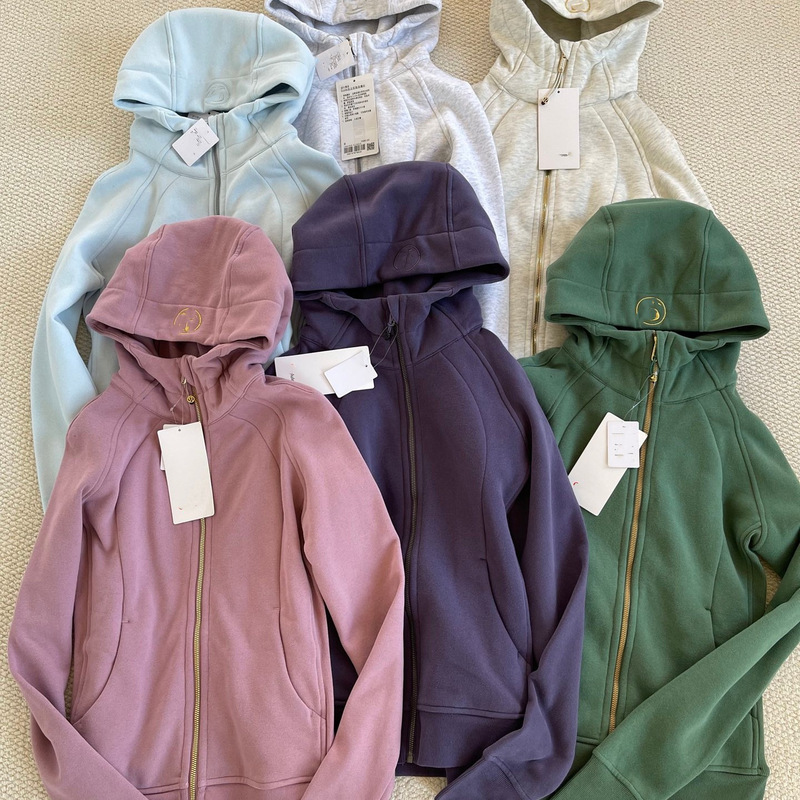 Original Brand~Lulu Scuba Slim-Fit Hooded Zip-Up Sweatshirt Cardigan Jacket with Fleece Yoga Wear