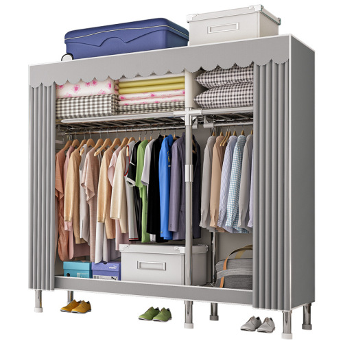 Simple wardrobe home bedroom rental dormitory full steel frame thickening assembly large capacity storage cloth wardrobe