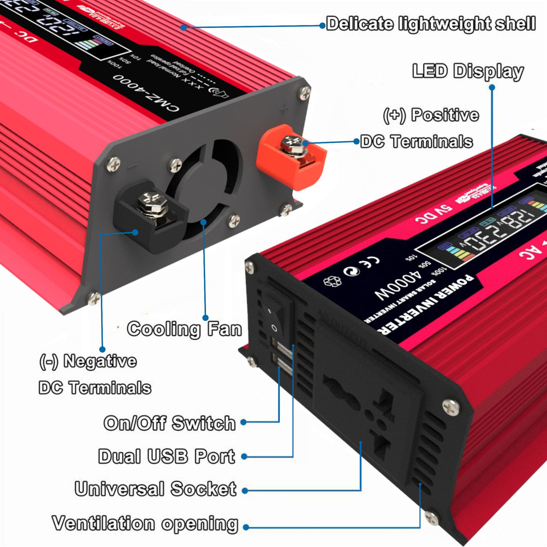 实力工厂智能数显修正弦波逆变器4000W 6000W 12V power inverter