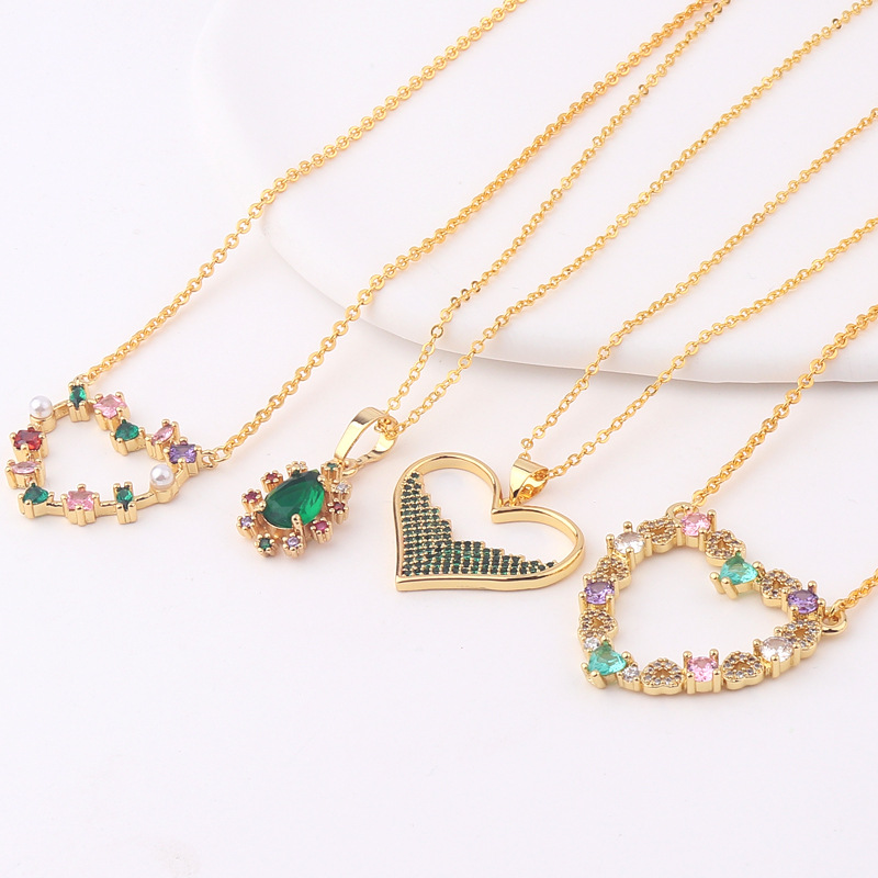 Fashion Heart Shape Copper Necklace Inlay Zircon Copper Necklaces