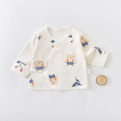 男女新生兒春秋季款外出半背衣寶寶純棉睡衣上衣嬰幼兒衣服爬服a