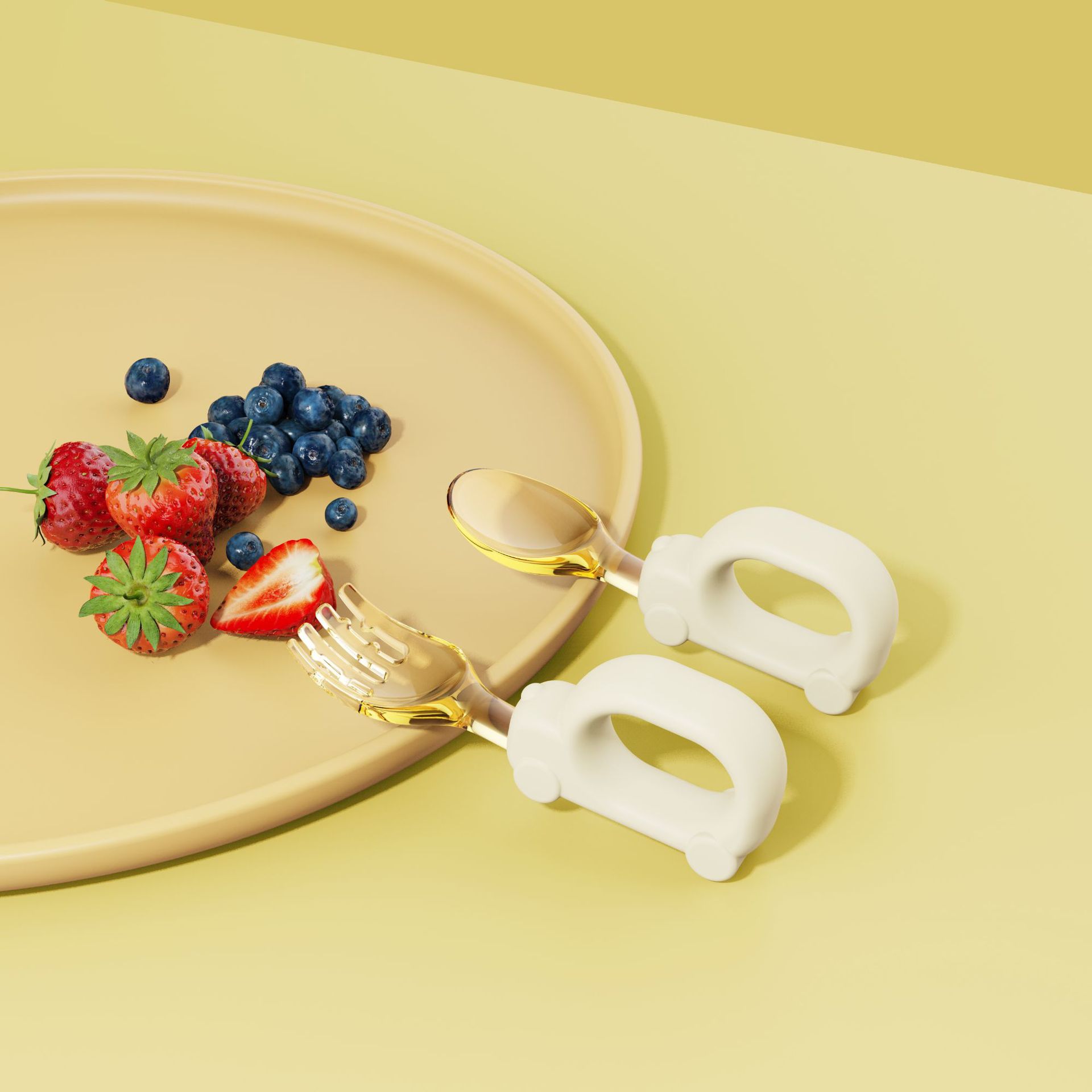 2023 new short handle spoon Fork baby learn to eat training children's fork fork spoon car shape auxiliary spoon