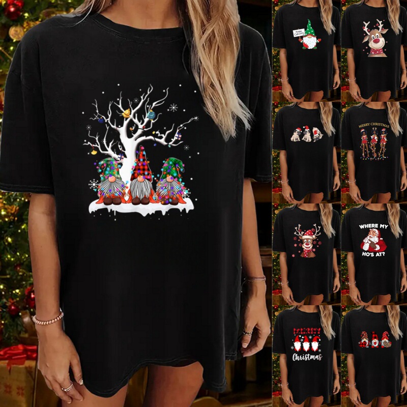 Free Shipping Christmas T-Shirt Christmas Short Sleeve European Code Foreign Trade Christmas Jacket Christmas Short Sleeve Christmas T-Shirt Batch