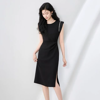2506207-轻熟风知性优雅名媛气质镶钻飞袖修身轻礼服连衣裙女南油