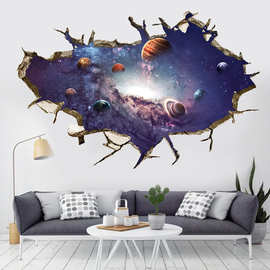 亚马逊新款3D 自粘可撕破墙星空宇宙星球世界天花客厅装饰墙贴纸