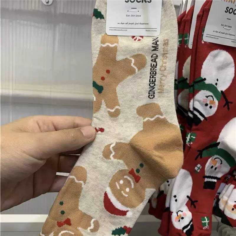Kikiyasocks корейские женские носки, мультяшные новогодние носки Санта Клаус, студент, гольфы средней длины