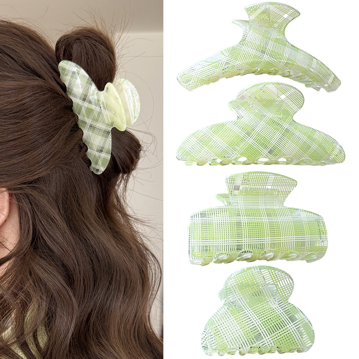 Correa de acético imitación estriado brocas de cabello primavera nueva broca de cabello pequeño broca de tiburón fresco broca de cabello verde ornamentos de cabello