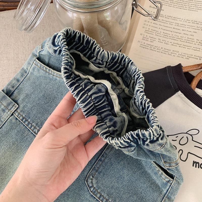 Nuevos niños coreanos sueltos bebés primavera y otoño frescos japoneses retro niños hacen jeans viejos pantalones recto para niños