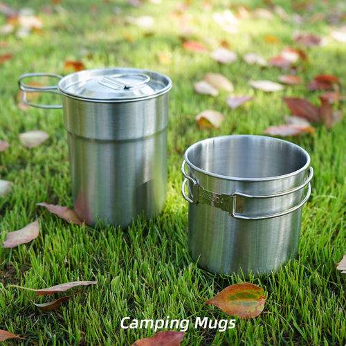 CLS light outdoor 2-piece pot set 304 stainless steel folding two-piece set cup mountaineering travel portable 2-piece camping pot