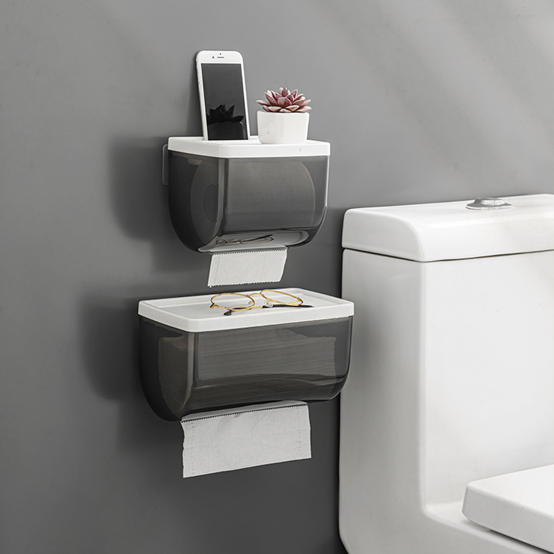 Portarrollos de papel para baño, caja de papel higiénico impermeable de plástico para el hogar, sin perforaciones, caja de almacenamiento montada en la pared agrandada para cocina image 4