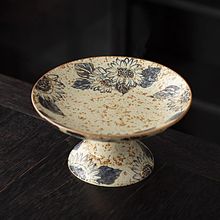 高级感手绘向日葵高脚水果盘复古青花陶瓷家用客厅茶点点心盘供盘