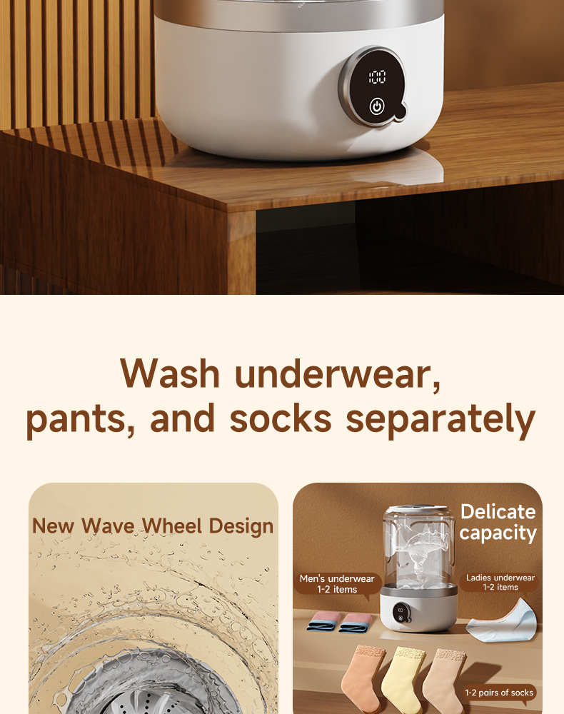Vollautomatischer, kabelloser, tragbarer Wäschebecher mit Ladefunktion, Mini-Waschmaschine für Unterwäsche und Socken, kleine Waschmaschine, für Reisen und Zuhause_voghion.com