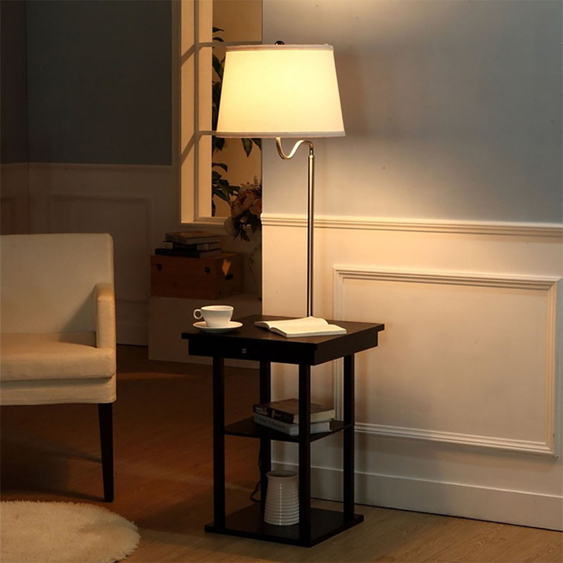 Cloth cover floor lamp storage rack desk lamp wooden table floor lamp with usb drawer floor lamp bedside desk lamp ac plug Cloth cover floor lamp storage rack desk lamp wooden table floor lamp with usb drawer floor lamp bedside desk lamp ac plug