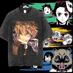 七街巷オリジナルdemonslayer鬼滅の刃水洗いして古いゆるいtシャツ男女t-おい