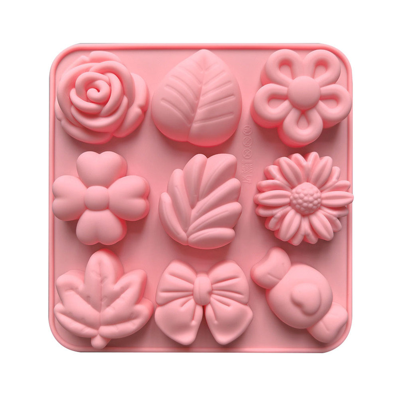 9連異なる草花形食品級シリコン型チョコレートキャンディーゼリー凉粉金型DIY手作り石けん型|undefined