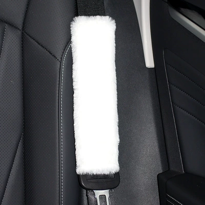 Imitation Rabbit Fur Seatbelt Shoulder Pads, Imitation Wool Car Accessories, Winter Plush Seatbelt Covers, Car Interior Accessories (Seat belt shoulder pad) - white-short-plush-imitation-rabbit-fur-shoulder-pads