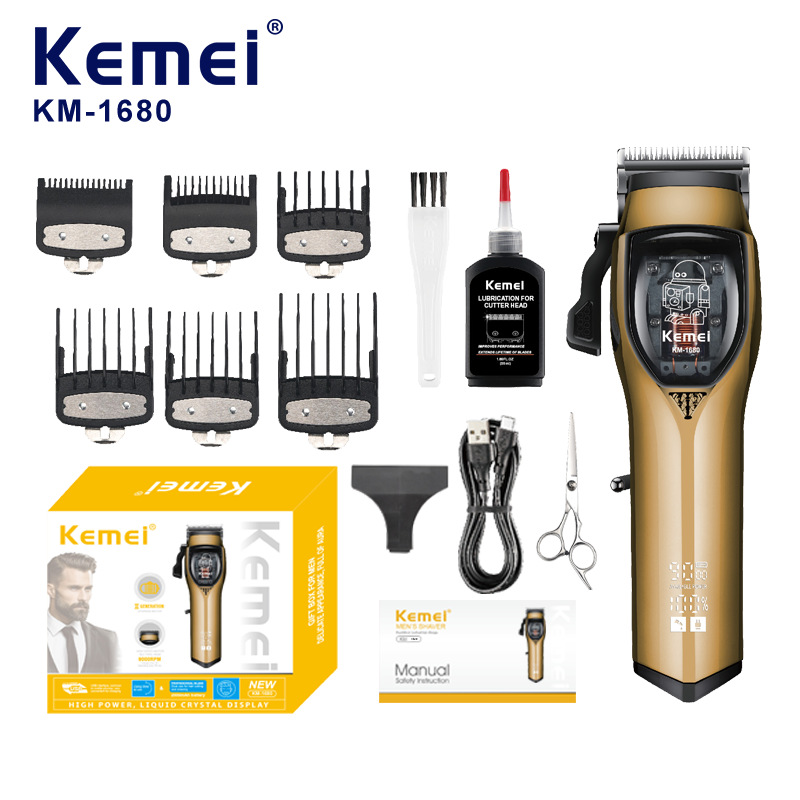 Corte de pelo eléctrico de alta velocidad ajustable de pantalla digital KM - 1680 transfronterizo