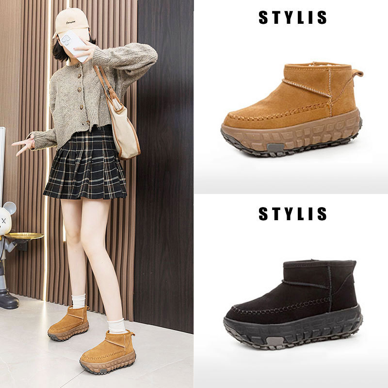 2025冬季新款网红同款轮胎底雪地靴女真皮防滑耐磨保暖户外棉鞋女