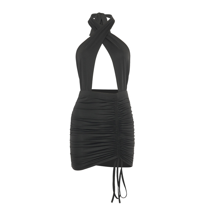 Sexy Open Back Pleated Dress NSHLJ43270