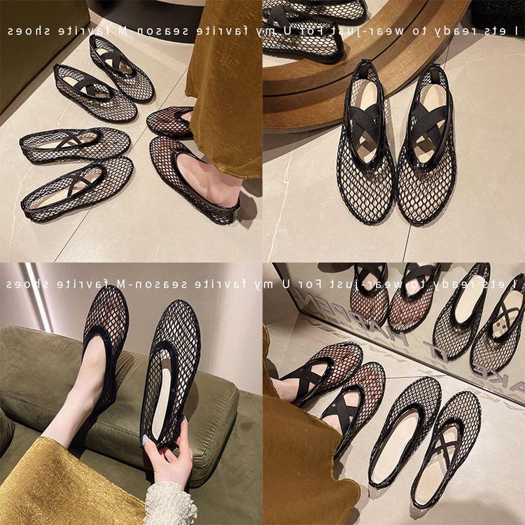 Foreign Trade Large Size Fishnet Mesh Women's New Flat Low-heel Hollow European And American Fashion Loafers_vogvips.com