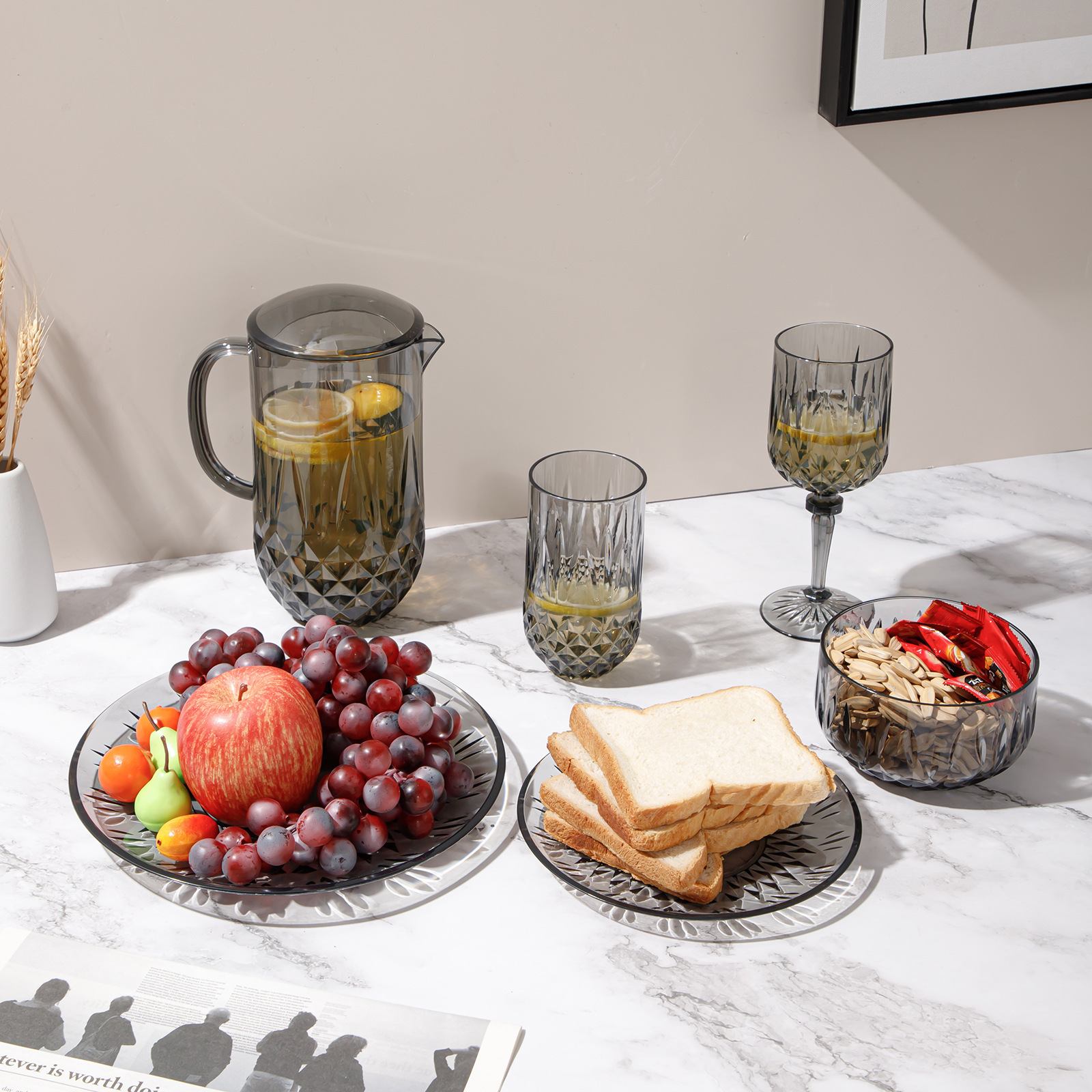 亚克力水壶餐厅酒吧饮料果汁壶办公室透明玻璃杯水果盘水杯批发