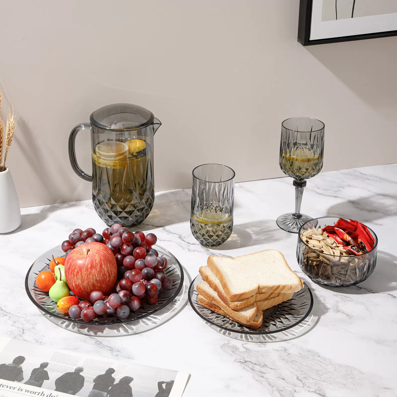 亚克力水壶餐厅酒吧饮料果汁壶办公室透明玻璃杯水果盘水杯批发