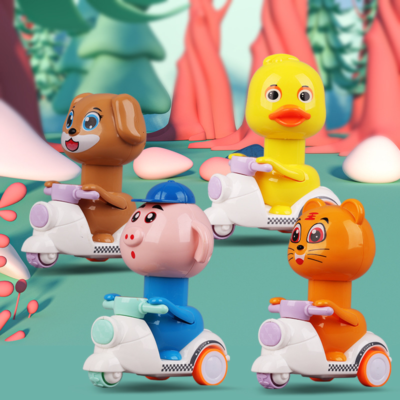 儿童按压小猪黄鸭摩托车男女孩3-6岁宝宝玩具惯性回力滑行越野车|ms