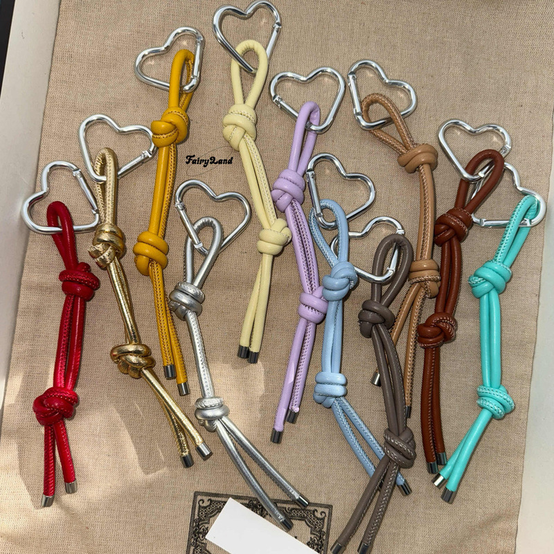 Colorful Leather Pu Leather Rope Heart Keychain Miu Style Double Knot Bag Pendant Ins Versatile Fashion Couple Pendant