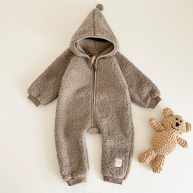 Bebé de lana mameluco suave caliente 2023 danés otoño y el invierno de los hombres las mujeres exterior encapuchado mono
