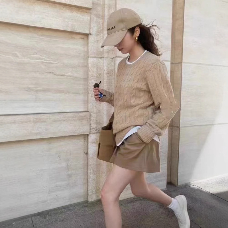 [100% wool] old money wind three-dimensional twist loose round neck sweater women's wool sweater lazy wool sweater