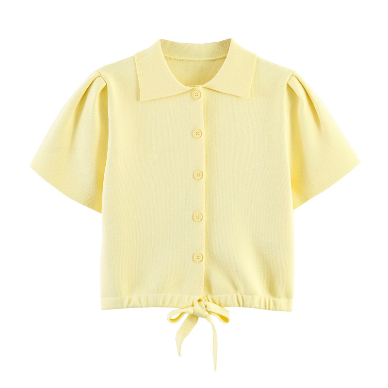 Cross-Border Women's Clothing Wholesale 2026 Summer New Fashion Simple Lapel Bow-Decorated Cardigan Top Knitwear Cross-Border Women's Clothing Wholesale 2026 Summer New Fashion Simple Lapel Bow-Decorated Cardigan Top Knitwear