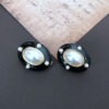 Black white earrings, silver needle, ear clips from pearl, silver 925 sample