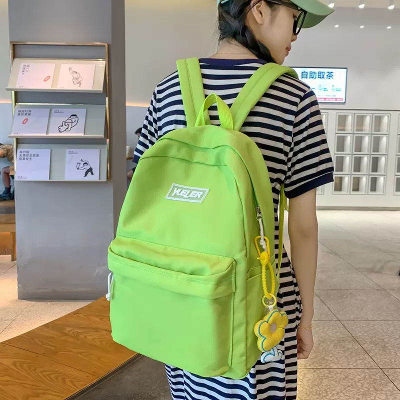 高颜值书包少女日系ins学院风双肩包纯色高中大学生简约百搭背包