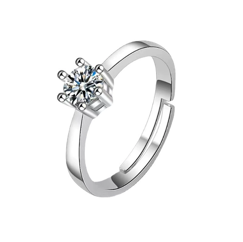 Комплект колец — электронакладное покрытие под 18K платину, Moissanite шестикрепленный женское кольцо + мужское кольцо, регулируемая часть