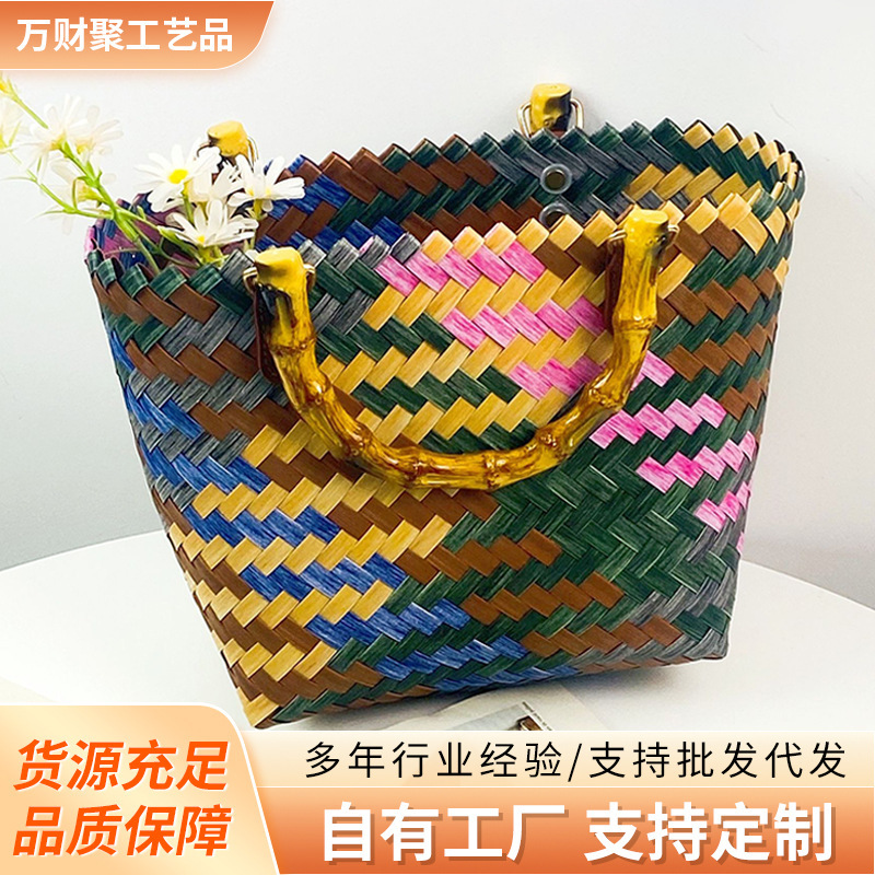 工厂直销新款复古大容量草编包 夏季百搭藤编手提包简约沙滩包|undefined