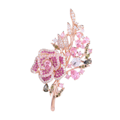 Korean heavy industry micro-encrusted zirconium corsage temperament flower zircon brooch evening dress accessories rose brooch for women