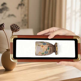 唐三彩侍女俑实木仿铜圆角相框摆件博物馆文物图片文创装饰工艺品