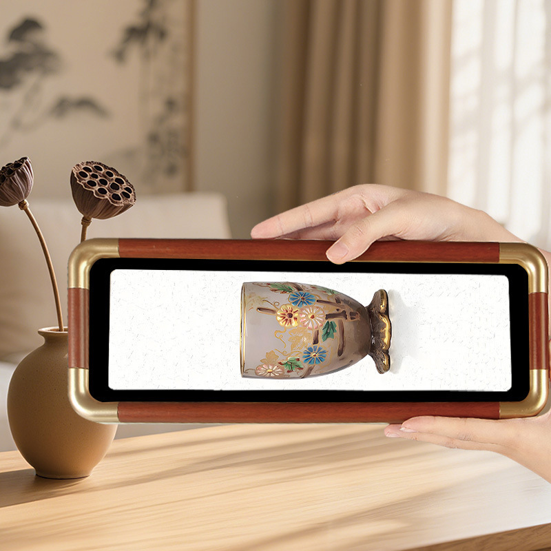 Tang Sancai Maid Figurine Solid Wood Imitation Copper Rounded Corner Photo Frame Ornament Museum Cultural Relic Picture Creative Decorative Craft