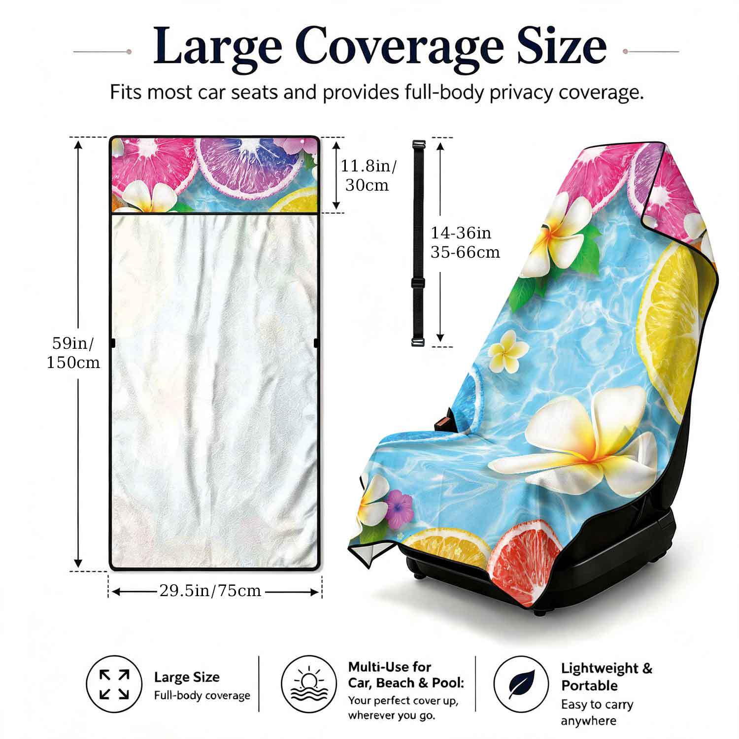 Printed bath towel and car seat cover 2-in-1, ultra-fine fiber outdoor beach and car dual-use universal seat cushion