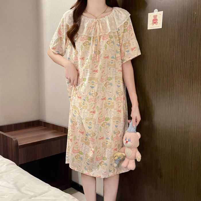 Venta al por mayor transfronteriza verano nuevo estilo dulce camisón casual hogar con almohadilla para el pecho pijamas de una pieza ropa de aire acondicionado para el hogar de las mujeres