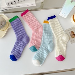 Summer Thin Socks for Women, Hollowed-Out Mesh Patchwork, Korean-style Instagram-inspired Retro Trendy Socks, Cotton Mid-Calf Socks, Internet-Famous Design