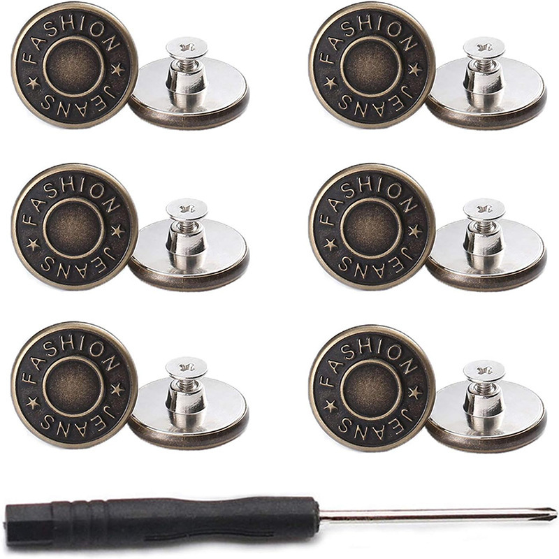 17mm jeans button replacement with metal base, no nail detachable replacement repair thread screw screwdriver